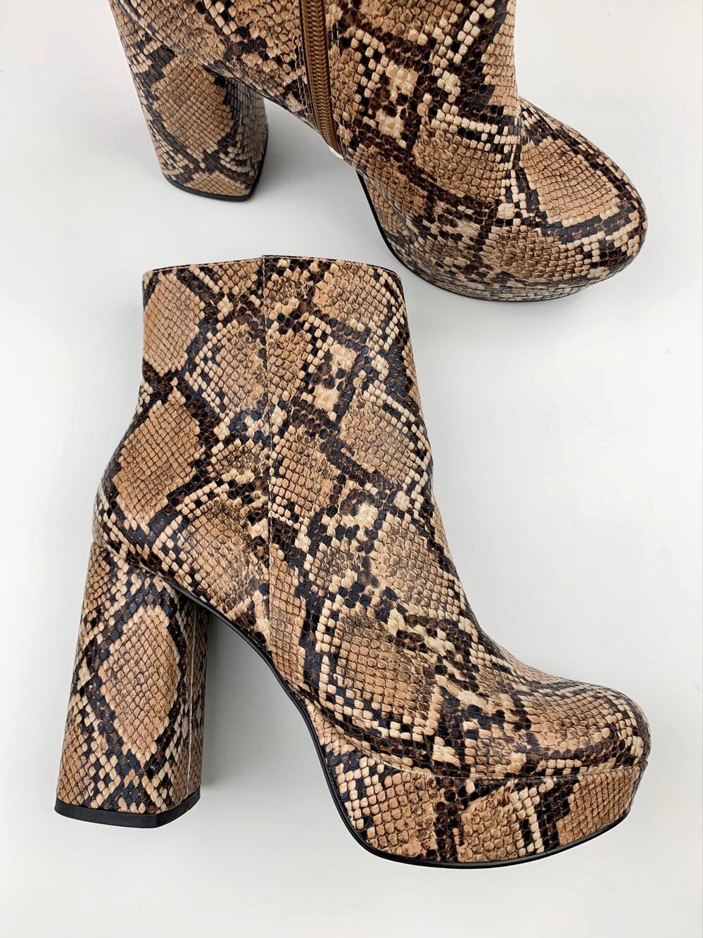 Steve Madden Grate Platform Ankle Boots Chunky Brown Snakeskin Women's 7.5